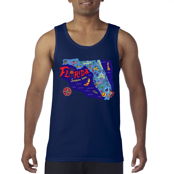 Cartoon Map of Florida Tank Top