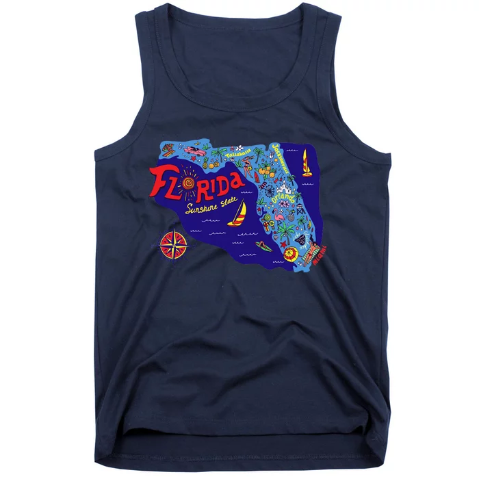 Cartoon Map of Florida Tank Top