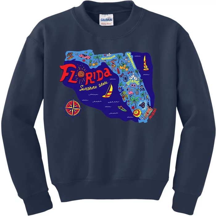 Cartoon Map of Florida Kids Sweatshirt