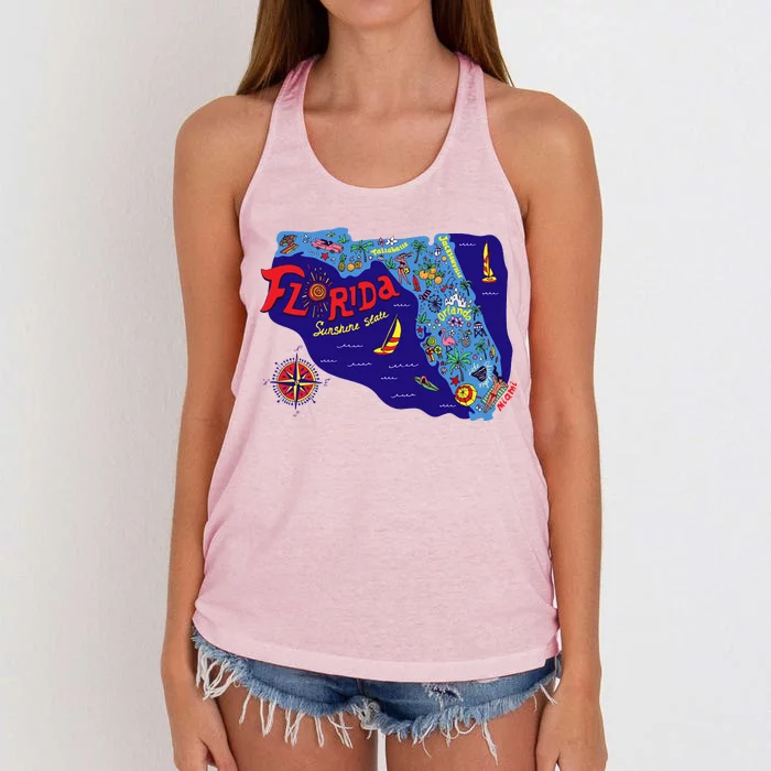 Cartoon Map of Florida Women's Knotted Racerback Tank