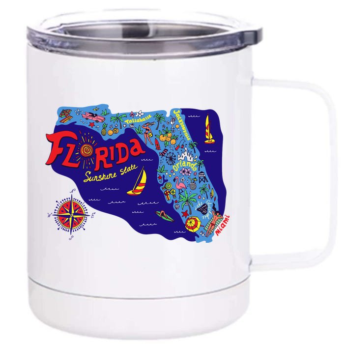 Cartoon Map of Florida Front & Back 12oz Stainless Steel Tumbler Cup