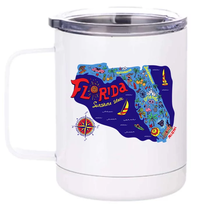 Cartoon Map of Florida Front & Back 12oz Stainless Steel Tumbler Cup