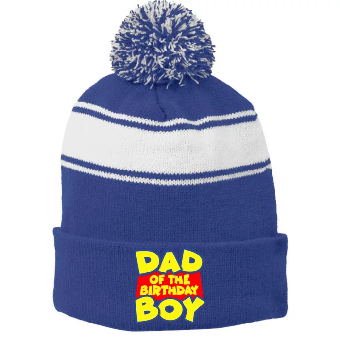 Cartoony Dad of the Birthday Boy Stripe Pom Pom Beanie