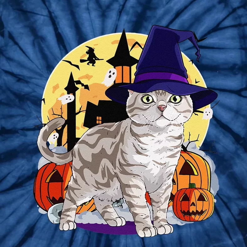 Cute American Shorthair Cat Halloween Witch Pumpkin Tie-Dye T-Shirt