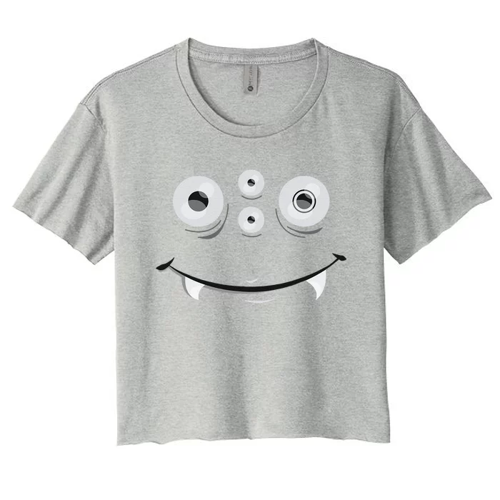 Cute And Spooky Halloween Monster Face Wth Orange Women's Crop Top Tee