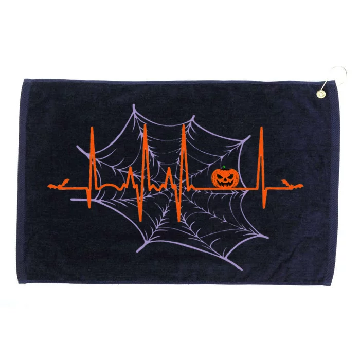 Cute And Spooky Halloween Pumpkin Heartbeat Grommeted Golf Towel