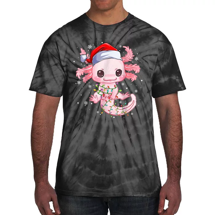 Christmas Axolotl Santa Hat Lights Japanese Cute Anime Xmas Tie-Dye T-Shirt