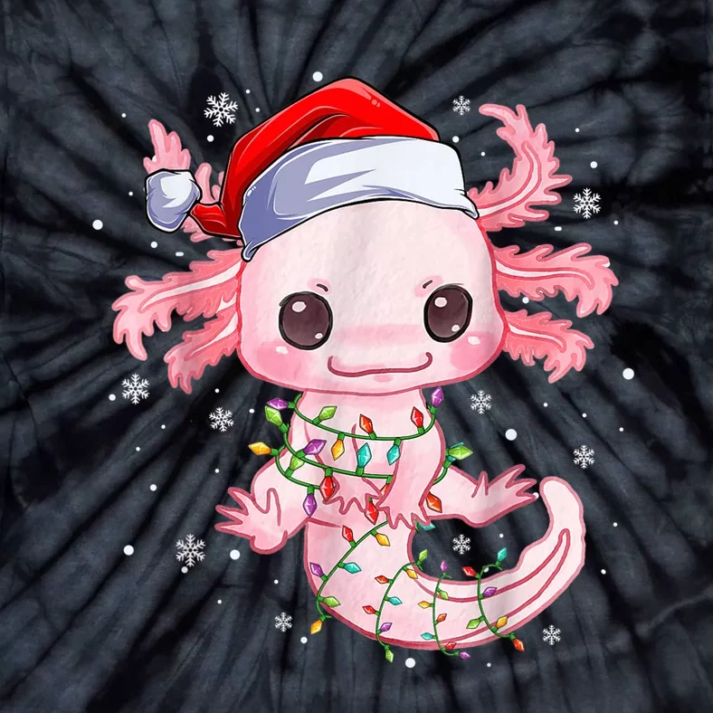 Christmas Axolotl Santa Hat Lights Japanese Cute Anime Xmas Tie-Dye T-Shirt