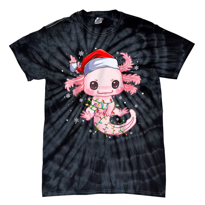 Christmas Axolotl Santa Hat Lights Japanese Cute Anime Xmas Tie-Dye T-Shirt