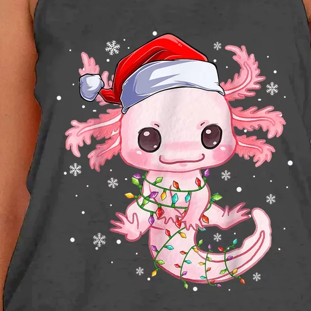 Christmas Axolotl Santa Hat Lights Japanese Cute Anime Xmas Women's Knotted Racerback Tank