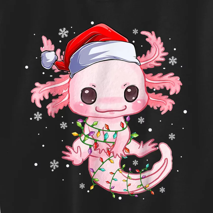 Christmas Axolotl Santa Hat Lights Japanese Cute Anime Xmas Kids Sweatshirt