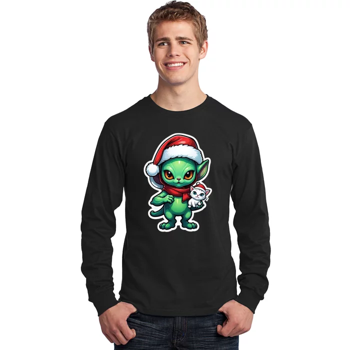 Cute Alien Santa Claus Cat Long Sleeve Shirt