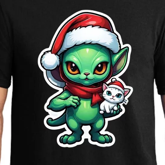 Cute Alien Santa Claus Cat Pajama Set