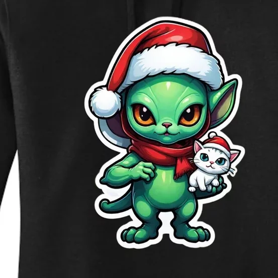 Cute Alien Santa Claus Cat Women's Pullover Hoodie