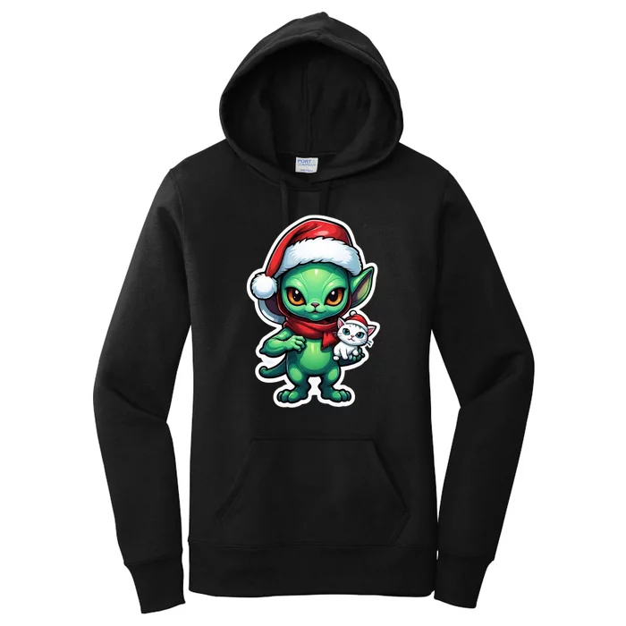 Cute Alien Santa Claus Cat Women's Pullover Hoodie