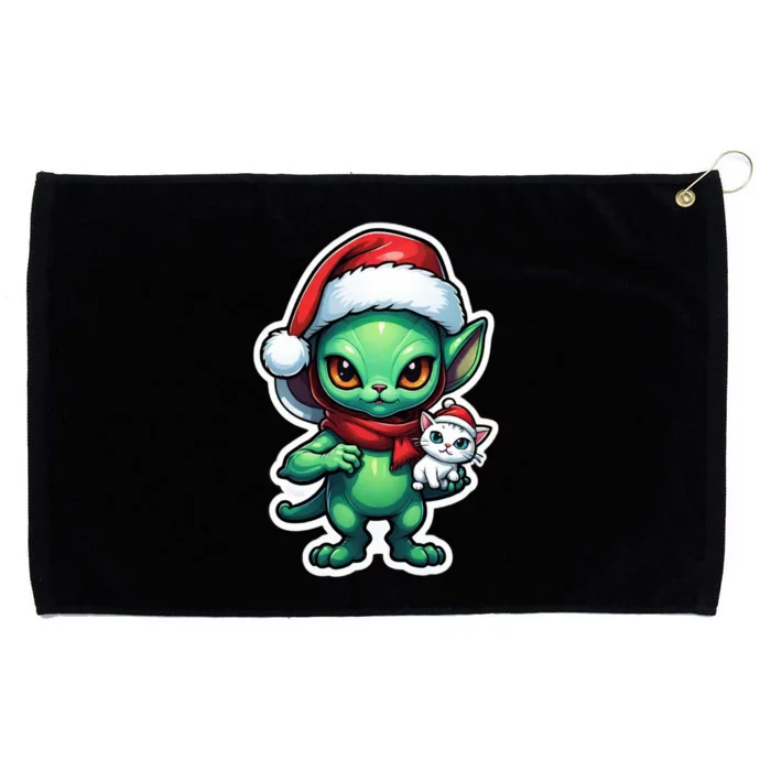 Cute Alien Santa Claus Cat Grommeted Golf Towel