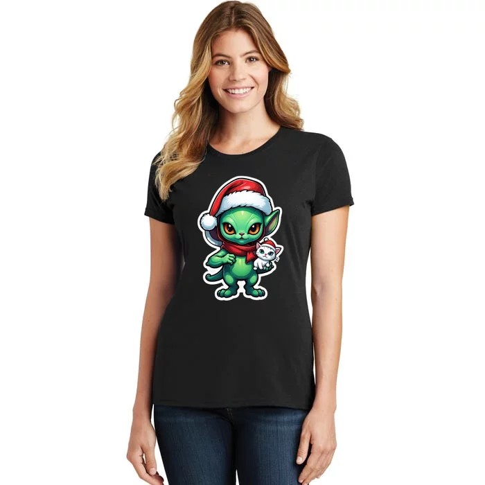 Cute Alien Santa Claus Cat Women's T-Shirt