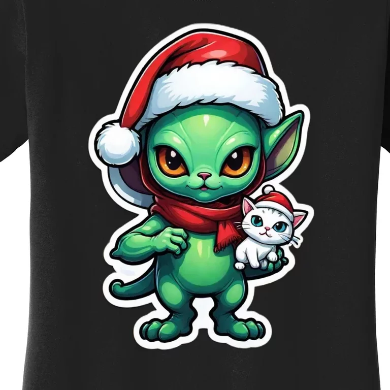 Cute Alien Santa Claus Cat Women's T-Shirt