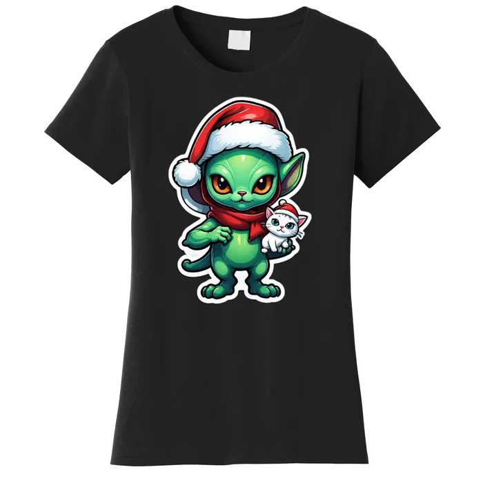 Cute Alien Santa Claus Cat Women's T-Shirt