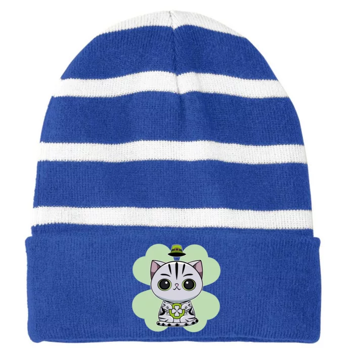 Cute American Shorthair Cat St Patricks Day Gift Striped Beanie with Solid Band