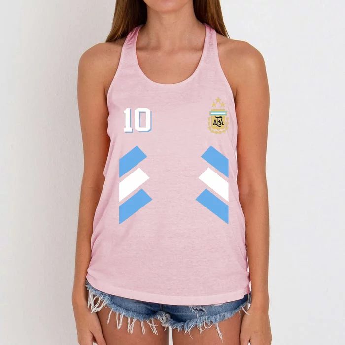 Cool Argentina Soccer Jersey 10 Women's Knotted Racerback Tank