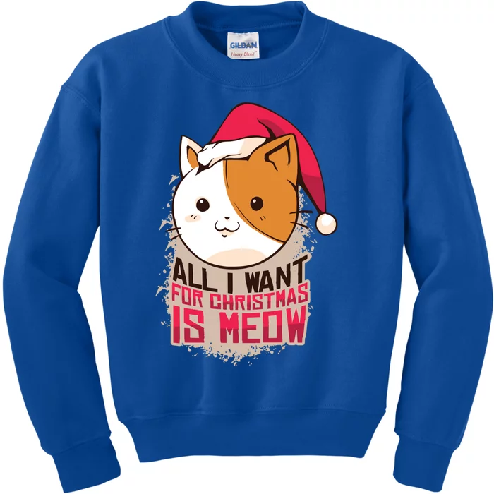 Cat A Santa Hat And All I Want For Christmas Is Meow Great Gift Kids Sweatshirt