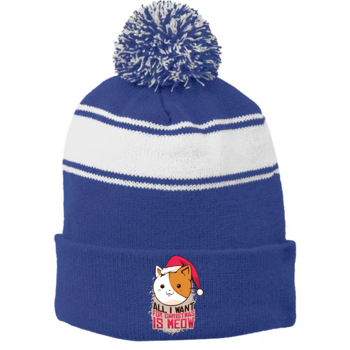 Cat A Santa Hat And All I Want For Christmas Is Meow Gift Stripe Pom Pom Beanie