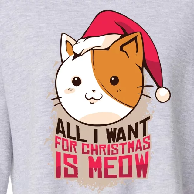 Cat A Santa Hat And All I Want For Christmas Is Meow Gift Cropped Pullover Crew