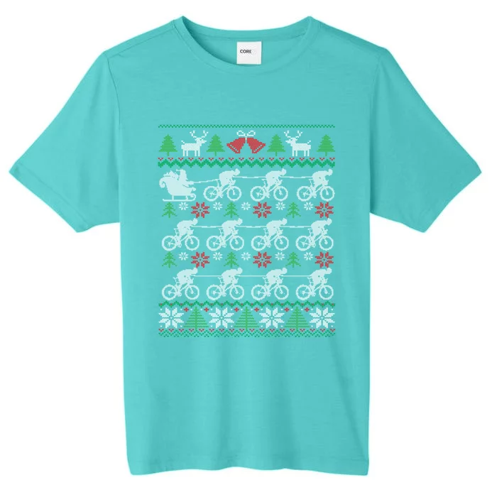 Cyclists And Santa Sleigh Bike Bicycle Cycling Ugly Christmas Gift ChromaSoft Performance T-Shirt