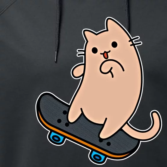 Cat And Skateboard Skateboarding Funny Cartoon Kitten Cool Gift Performance Fleece Hoodie