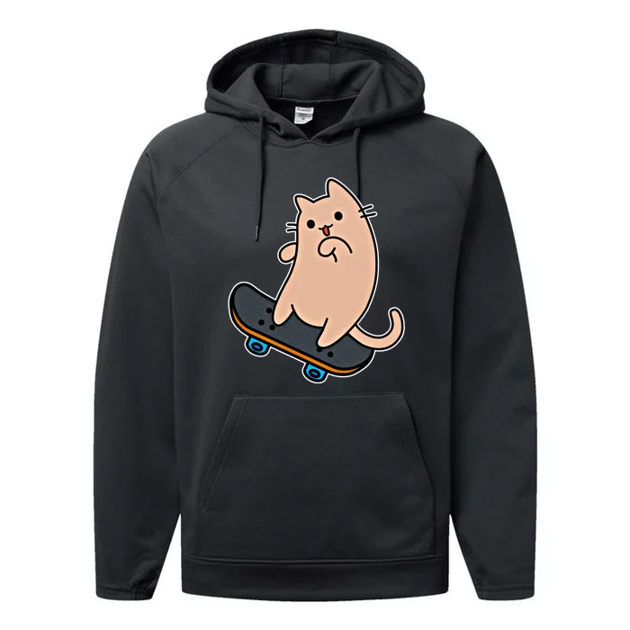 Cat And Skateboard Skateboarding Funny Cartoon Kitten Cool Gift Performance Fleece Hoodie