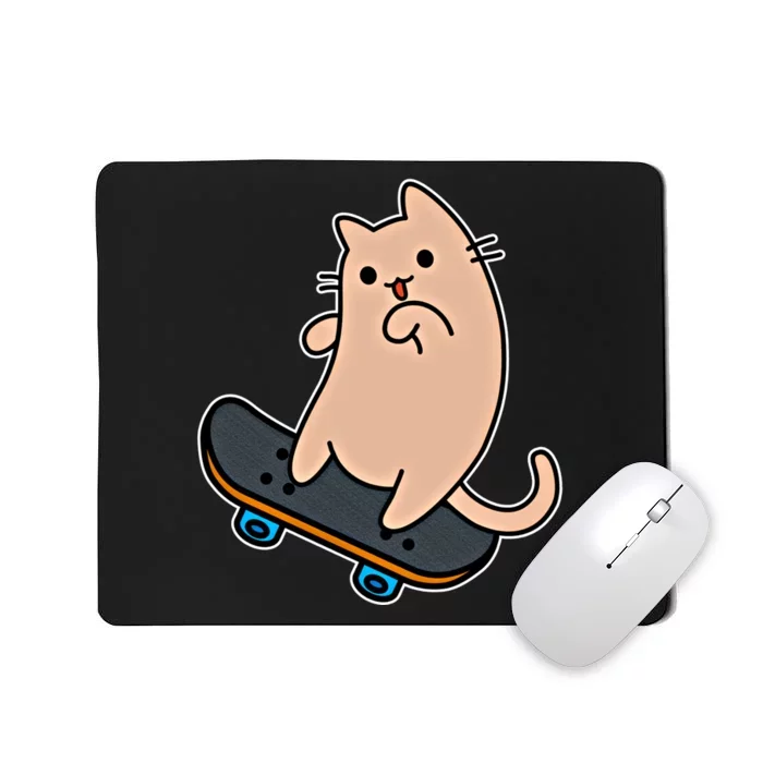 Cat And Skateboard Skateboarding Funny Cartoon Kitten Cool Gift Mousepad