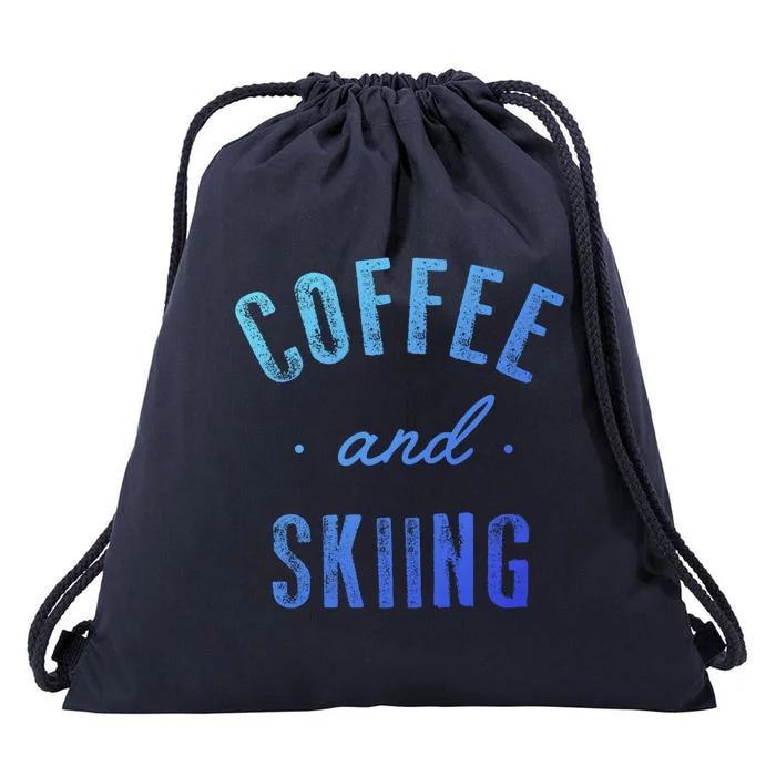 Coffee And Skiing Gift Funny Cute Caffeine Gift Drawstring Bag