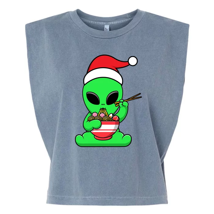 Cute Alien Santa Claus Ramen Garment-Dyed Women's Muscle Tee