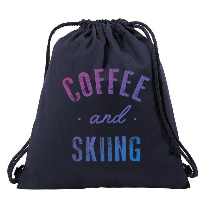 Coffee And Skiing Gift Funny Cute Caffeine Gift Drawstring Bag