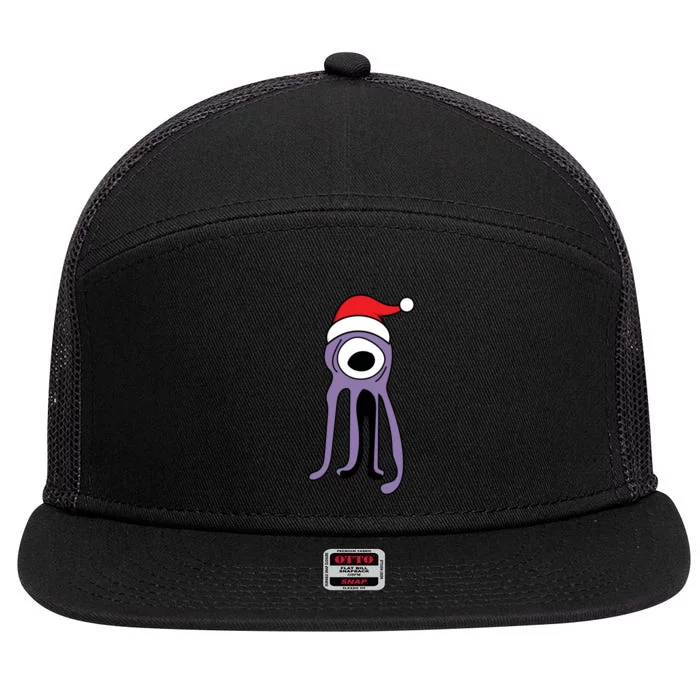 Cute Alien Santa Claus 7 Panel Mesh Trucker Snapback Hat