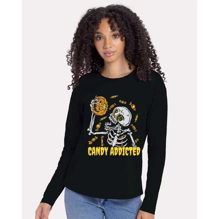 Candy Addicted Skeleton Halloween Womens Cotton Relaxed Long Sleeve T-Shirt