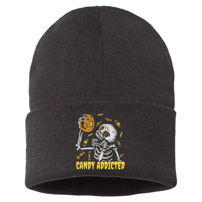 Candy Addicted Skeleton Halloween Sustainable Knit Beanie