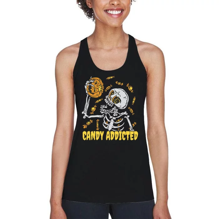 Candy Addicted Skeleton Halloween Women's Racerback Tank