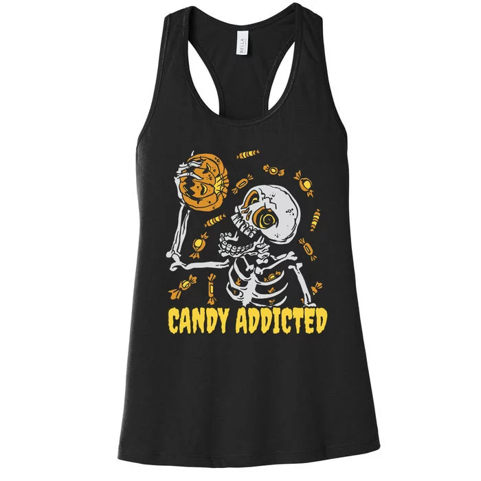 Candy Addicted Skeleton Halloween Women's Racerback Tank