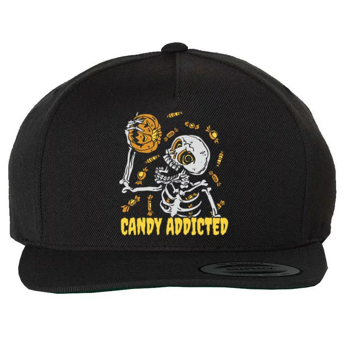 Candy Addicted Skeleton Halloween Wool Snapback Cap