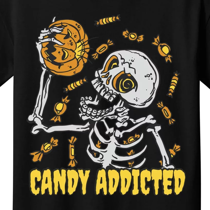 Candy Addicted Skeleton Halloween Kids T-Shirt