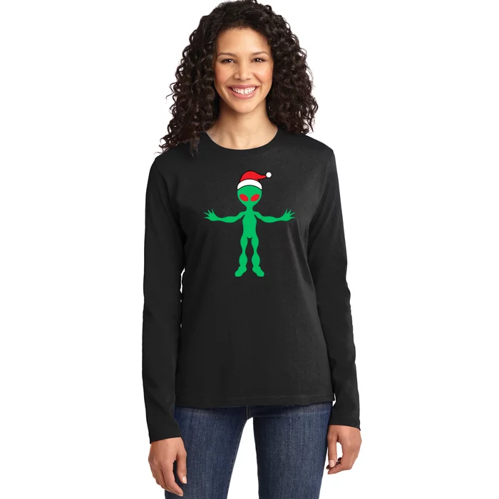 Cute Alien Santa Claus Ladies Long Sleeve Shirt