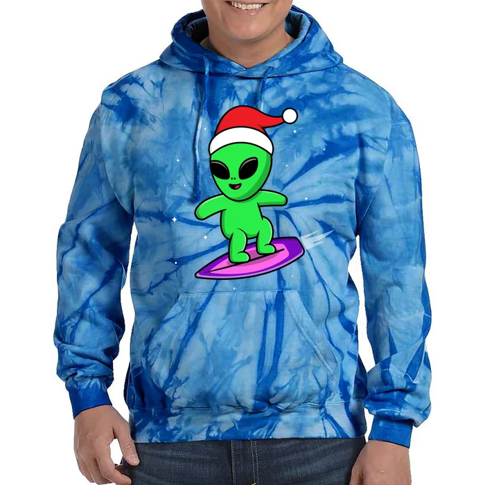 Cute Alien Santa Claus Surfing Tie Dye Hoodie