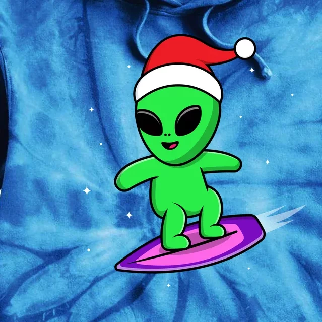 Cute Alien Santa Claus Surfing Tie Dye Hoodie