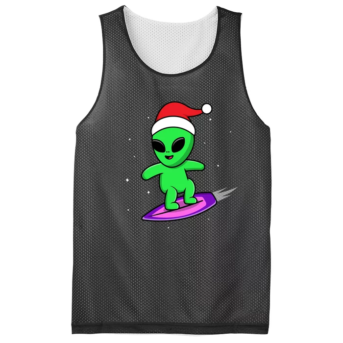 Cute Alien Santa Claus Surfing Mesh Reversible Basketball Jersey Tank