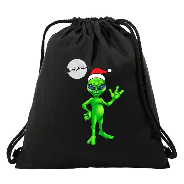 Cute Alien Santa Claus Drawstring Bag