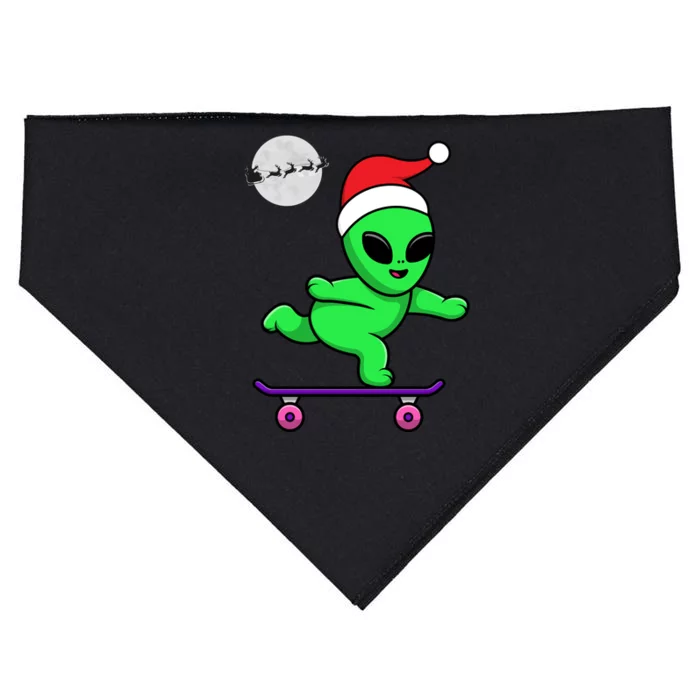 Cute Alien Santa Claus Skateboarding USA-Made Doggie Bandana