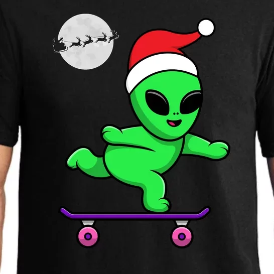 Cute Alien Santa Claus Skateboarding Pajama Set