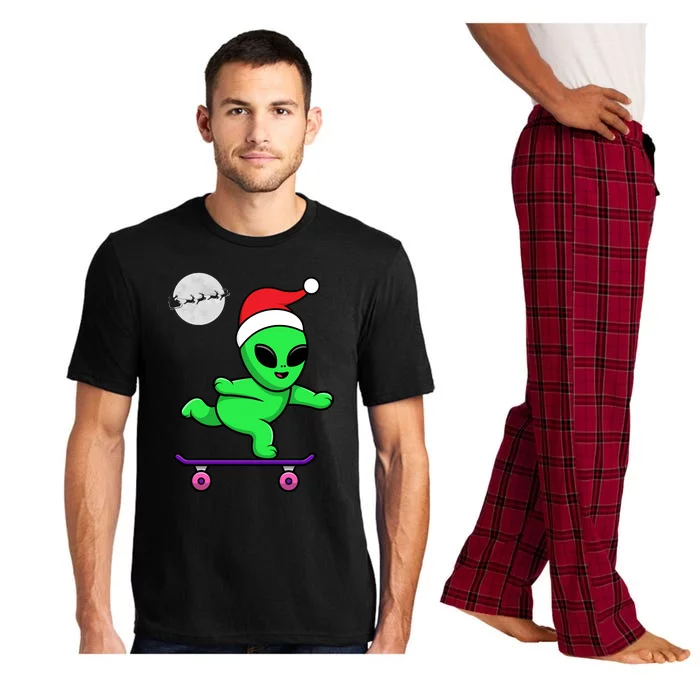 Cute Alien Santa Claus Skateboarding Pajama Set